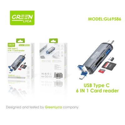 GreenLyca Leitor de Cartões USB Tipo C 6 em 1 Green Lyca GL69586 com
