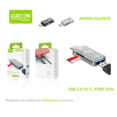GreenLyca Adaptador OTG USB 3.0 USB Tipo C com Leitor TF Green Lyca | 3.0 a