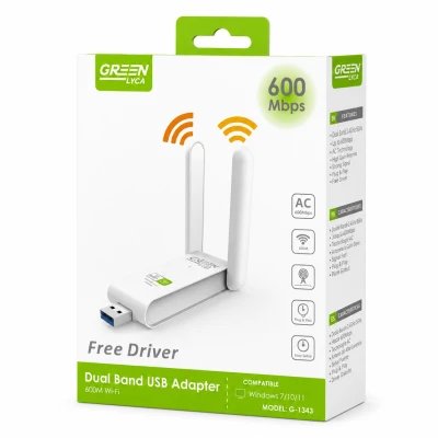 Adaptador WiFi USB de banda dupla AC600 Green Lyca G-1343 | M2TEC