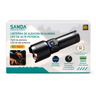 Linterna LED de alta potencia Sanda SD-5641 de aleación de aluminio