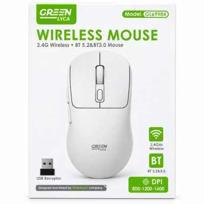 Rato sem fios Green Lyca GL69984 branco Bluetooth + 2.4G