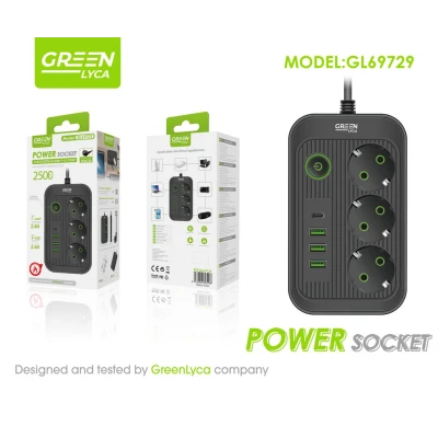 3 sockets with 3 USB and 1 USB-C Green Lyca GL69729