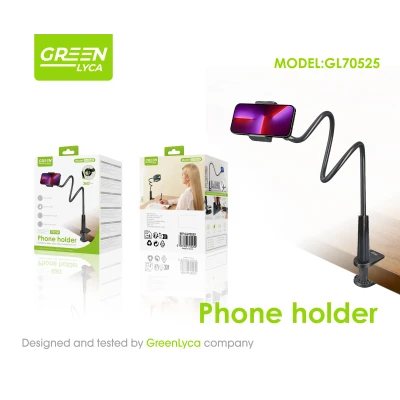 Suporte flexível para celular Green Lyca GL70525, pescoço de ganso 75 cm, pinça e rotação de 360°