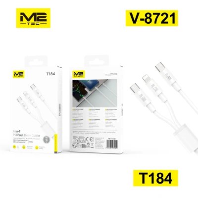 Cabo de dados M2TEC T184 2-em-1 USB-C para USB-C/Lightning 120cm