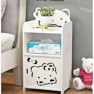 Mesita de Noche Blanca con Tres Niveles paraOrganización del hogar