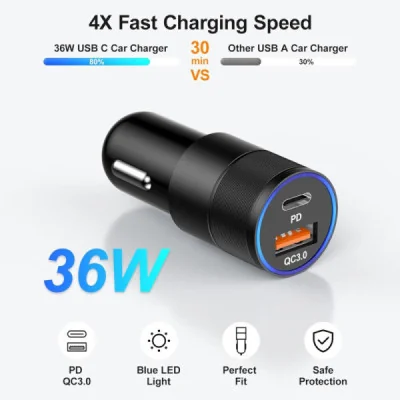 Cargador de Coche Dual USB y USB-C - Carga Rápida y Compacta paraCa...