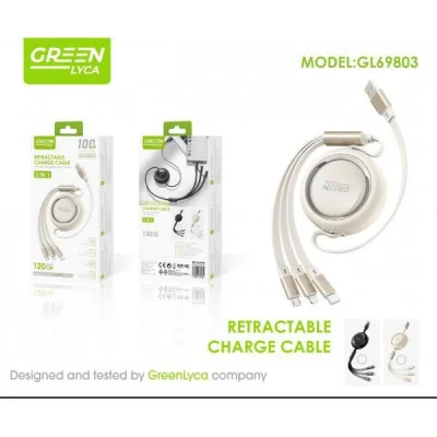 Cable de Carga Retráctil 3 en 1 – 100W USB-C de Carga Rápida paraCa...