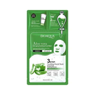 Mascarilla Facial Calmante Antiedad de Aloe Vera de 3 Pasos paraPie...
