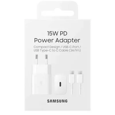 Cargador Samsung, USB-C, 15W, Power Delivery, cable USB-C a USB-C p...