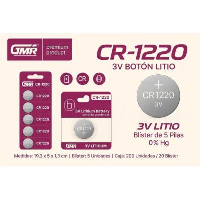 PILA DE BOTON GMR CR-1220 paraPilas de Botón