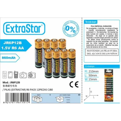 PILAS (EXTRASTAR) R6 PACK 12PIEZAS CJ80 paraPilas Estándar