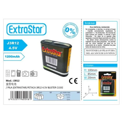 PILA (EXTRASTAR) PETACA 3R12 4.5V BLISTER CJ144 paraPilas Estándar