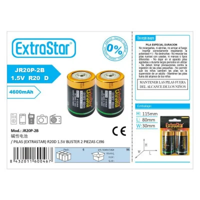 PILAS (EXTRASTAR) R20D 1.5V BLISTER 2 PIEZAS CJ96 paraPilas Estándar