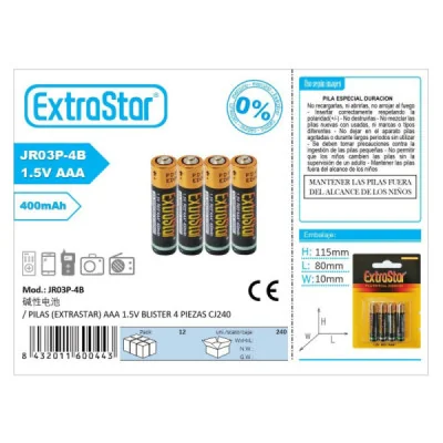 PILAS (EXTRASTAR) AAA 1.5V BLISTER 4 PIEZAS CJ240 paraPilas Estándar