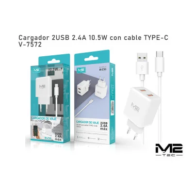 Cargador USB-C, 2.4 A paraCargadores Tipo-C