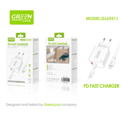 Cargador PD USB-A + USB-C, 25 W, con cable USB-C a Lightning paraCa...