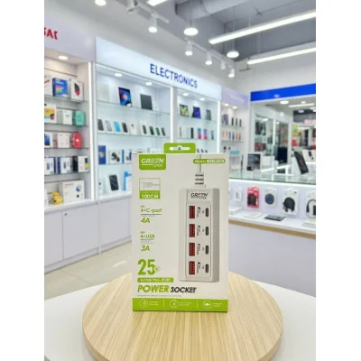 Cargador, 25Wx4, 4xC-port 4A, 4xUSB 3A, Green Lyca GL70120