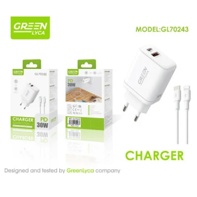 Cargador Rápido PD 30W USB-C con Cable Lightning para iPhone