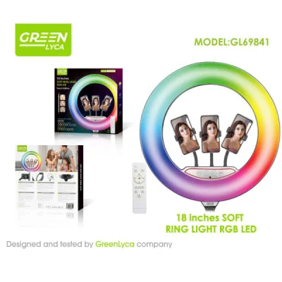 Aro de Luz LED RGB Suave de 18 Pulgadas con Dimmer para Fotografía y Video