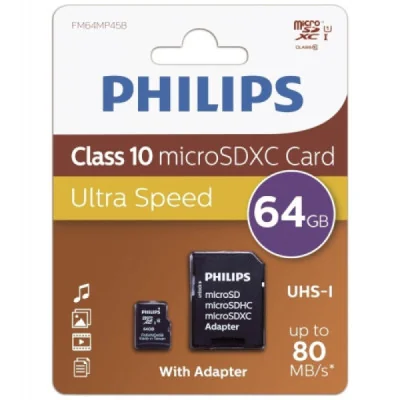 Philips 64GB Micro SDXC Clase 10 Tarjeta de Memoria (MSD)
