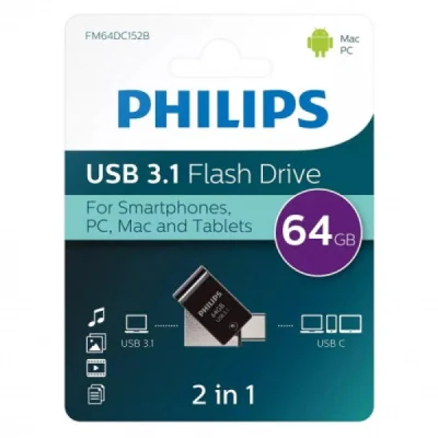Philips Memoria Flash USB 2 en 1 - 64GB - USB 3.1 y USB-C