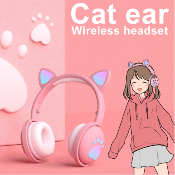 Casco inalámbricos con orejas de gato y luz Flash