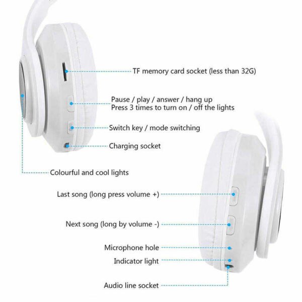 Cascos inalámbrico con orejas de gato y luz - Imagen 4