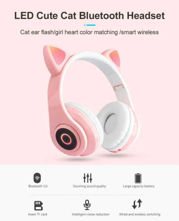 Cascos inalámbrico con orejas de gato y luz - Imagen 2