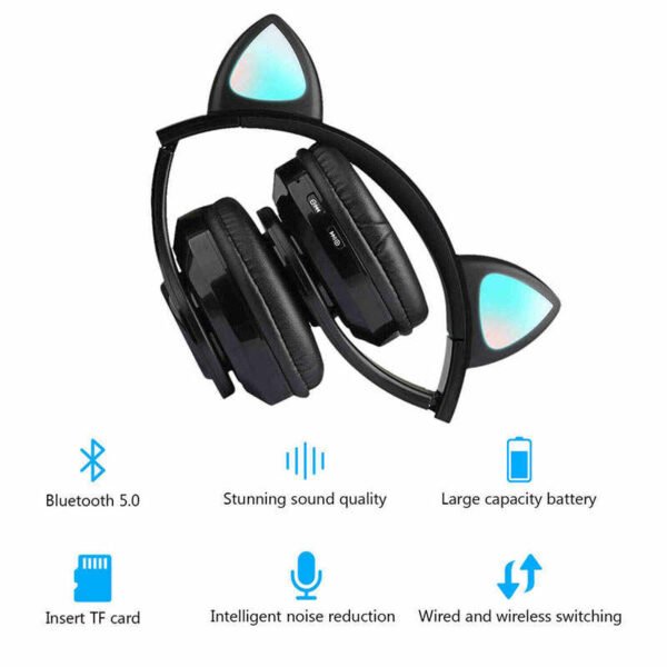 Cascos inalámbrico con orejas de gato y luz - Imagen 3