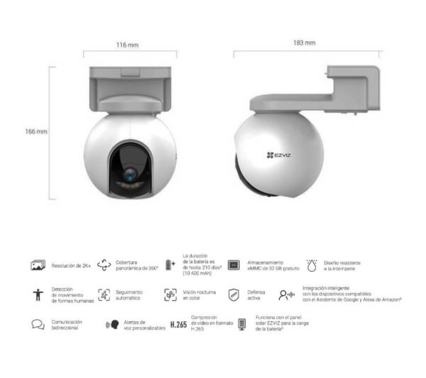Cámara wifi con rotación EZVIZ HB8 2K+ - Imagen 3