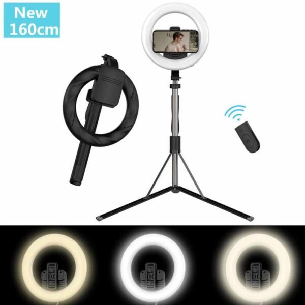 Palo de selfie con anillo de luz LED 1.6m - Imagen 5