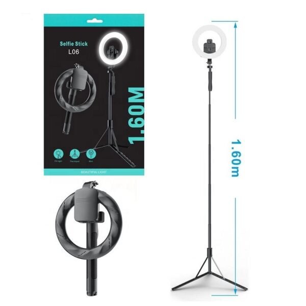 Palo de selfie con anillo de luz LED 1.6m