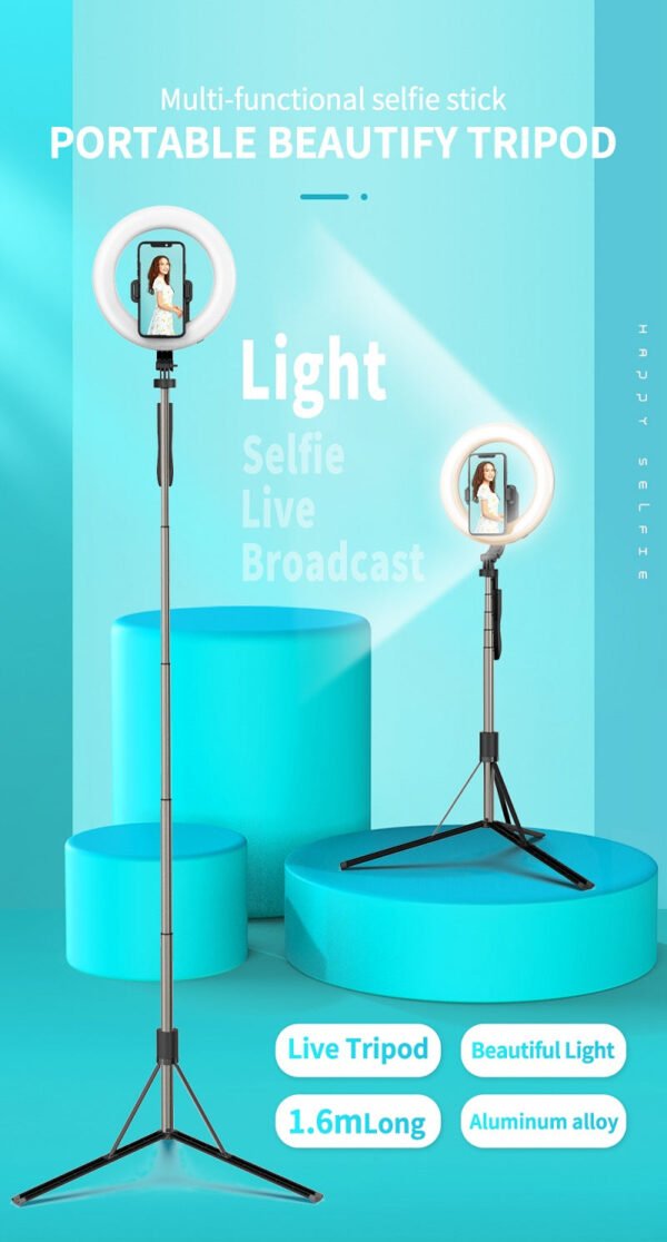 Palo de selfie con anillo de luz LED 1.6m - Imagen 3