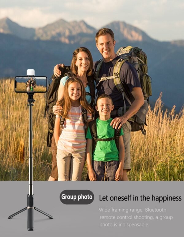 Palo de selfie con trípode y luz - Imagen 3