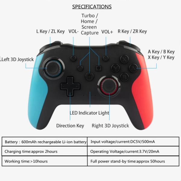 Mando inalámbrico compatible para Switch, PS3 y PC - Imagen 3