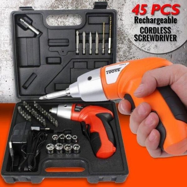 Kit de Destornillador Eléctrico Inalámbrico 45 Piezas – Versatilidad y Precisión en un Solo Set