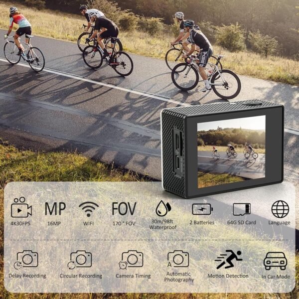 Cámara Deportiva HD 1080P Sumergible con WiFi – Captura Aventuras con Calidad y Conectividad - Imagen 3