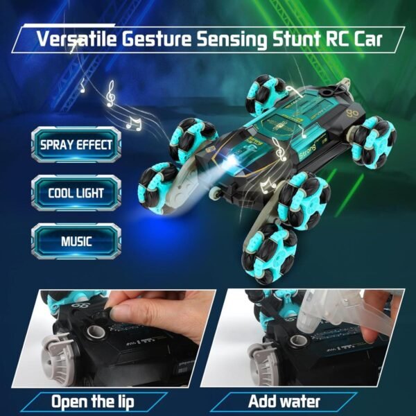 Coche de Acrobacias RC con Detección de Gestos - 360° Giros, Control Remoto 2.4 GHz, Efectos de Luces, Música - Imagen 10