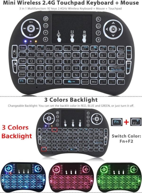 Mini teclado inalámbrico con ratón Touchpad retroiluminación LED - Imagen 4