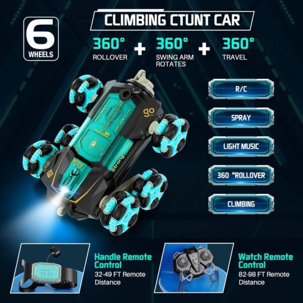 Coche de Acrobacias RC con Detección de Gestos - 360° Giros, Control Remoto 2.4 GHz, Efectos de Luces, Música - Imagen 9