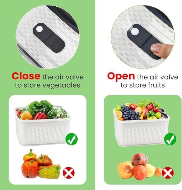 Set 4 Recipiente de Almacenamiento Fresco con Colador y Tapa Hermética Cocina - Conservación Prolongada de Alimentos - Imagen 6