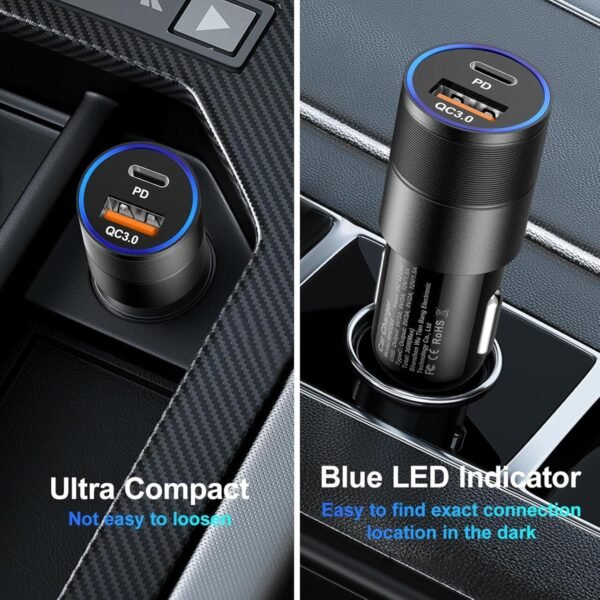 Cargador de Coche Dual USB y USB-C - Carga Rápida y Compacta - Imagen 3
