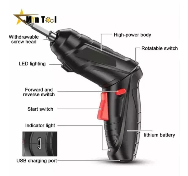 Destornillador Inalámbrico 4.8V con 47 Piezas – Herramienta Versátil para Todo Tipo de Trabajos - Imagen 6