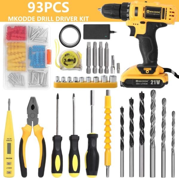Taladro Inalámbrico 21V con 93 Piezas – Kit Completo para el Hogar 🛠️⚡ - Imagen 7