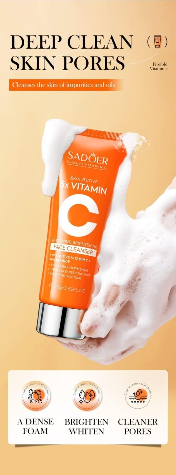 Limpiador Facial Blanqueador Iluminador con 5 Vitaminas C Intensas – 100ml - Imagen 3