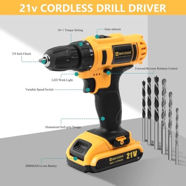 Taladro Inalámbrico 21V con 93 Piezas – Kit Completo para el Hogar 🛠️⚡ - Imagen 8