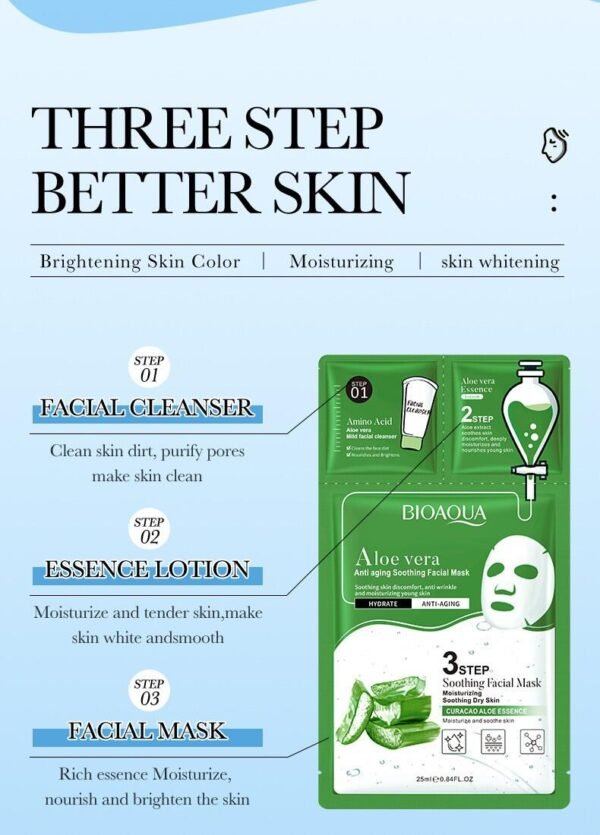 Mascarilla Facial Calmante Antiedad de Aloe Vera – 3 Pasos - Imagen 3
