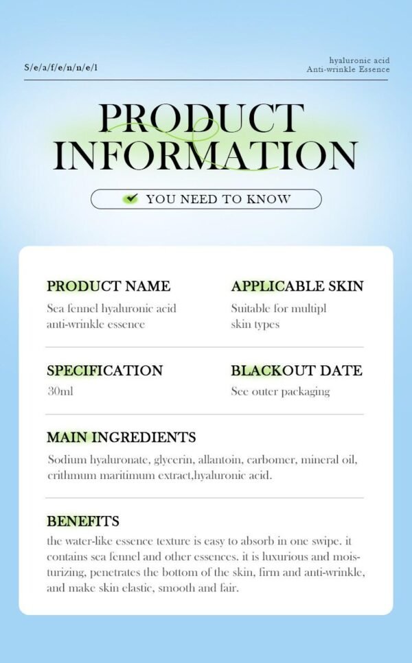Esencia Antiarrugas Hialurónica con Hinojo Marino 30ml BIOAQUA – Hidratación Profunda y Renovación Natural - Imagen 4