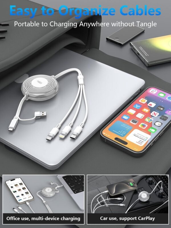 Multi Charging Cable 3 en 1 Retráctil – 100W Carga Rápida USB-C - Imagen 5