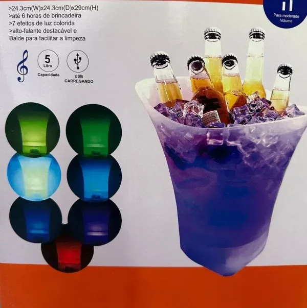Cubeta Grande Para Hielo Parlante Con Luces LED (5L - 7L) - Imagen 4
